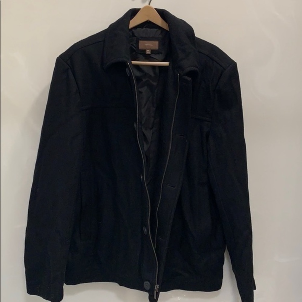Black Wool Zip and Button Jacket
